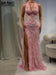 Halter Neck 3D Floral Lace Mermaid Gown