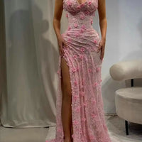 Halter Neck 3D Floral Lace Mermaid Gown