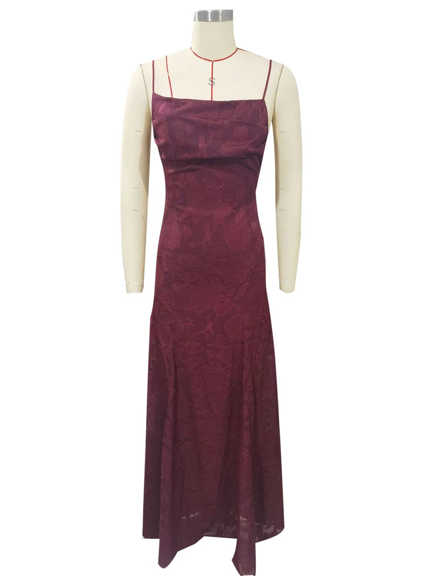 Floral Embroidery Backless Maxi Dress