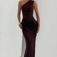 One-Shoulder V-Neck Sheath Maxi Dress