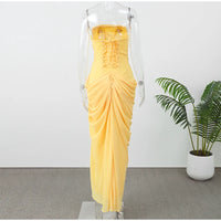 Off-Shoulder Pleated A-Line Maxi Dress