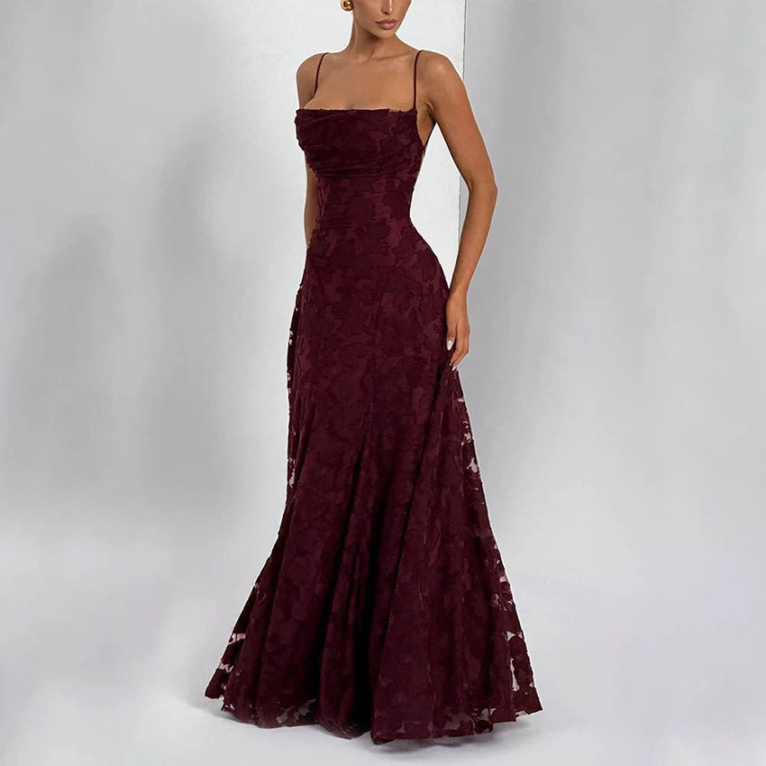 Floral Embroidery Backless Maxi Dress