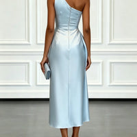 Ruched Satin One-Shoulder Maxi Dress