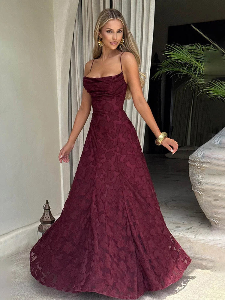 Floral Embroidery Backless Maxi Dress