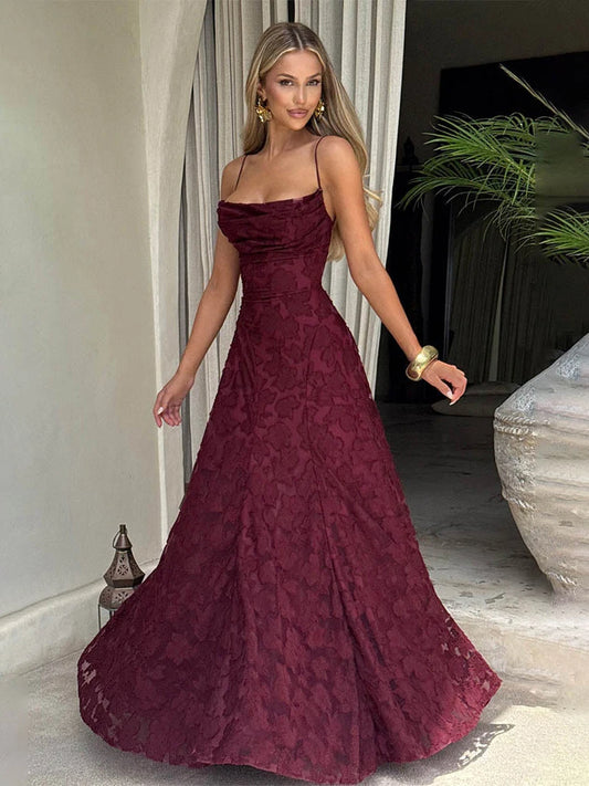Floral Embroidery Backless Maxi Dress
