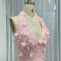 Halter Neck 3D Floral Lace Mermaid Gown