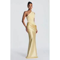 One-Shoulder V-Neck Sheath Maxi Dress