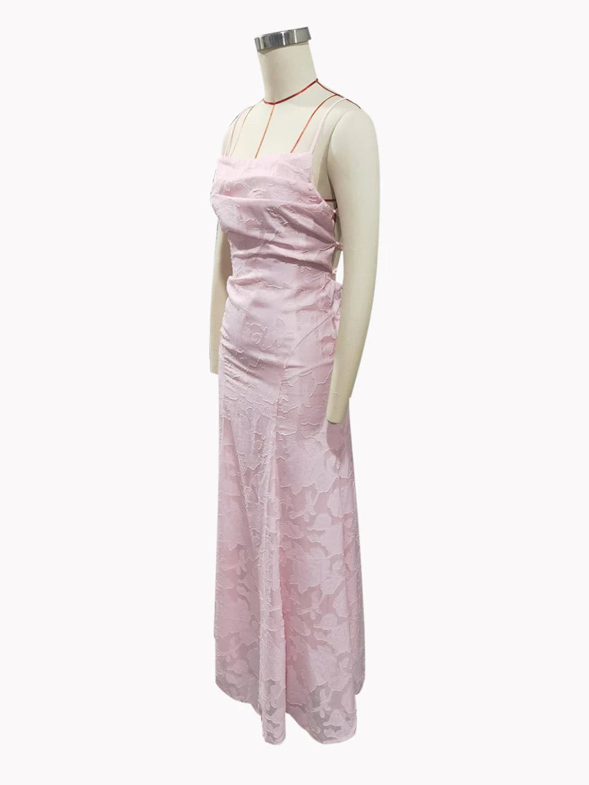 Floral Embroidery Backless Maxi Dress
