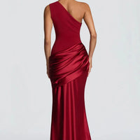 One-Shoulder V-Neck Sheath Maxi Dress