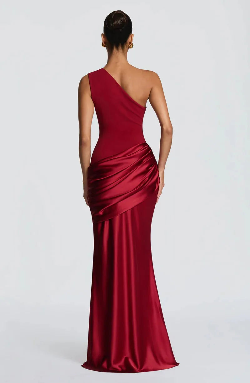 One-Shoulder V-Neck Sheath Maxi Dress