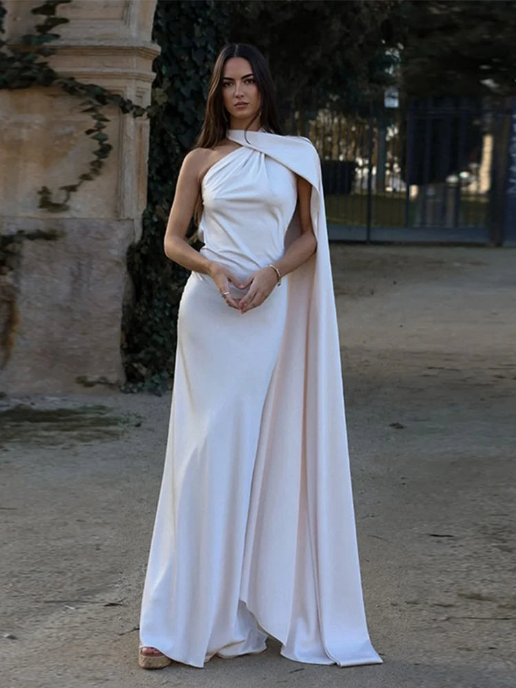 Satin Halter Backless Maxi Dress