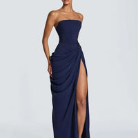 Off-Shoulder Pleated A-Line Maxi Dress