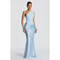 One-Shoulder V-Neck Sheath Maxi Dress