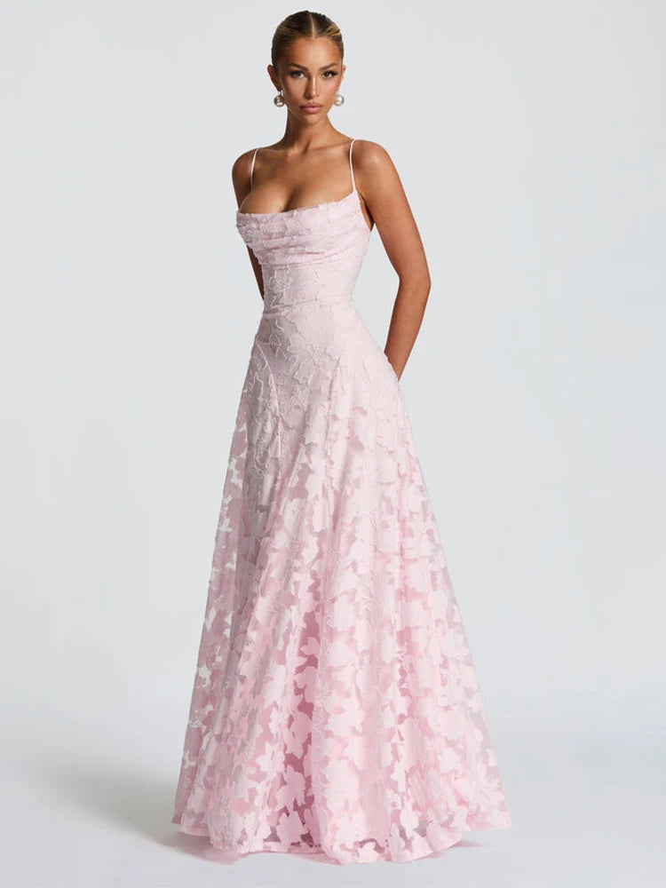 Floral Embroidery Backless Maxi Dress