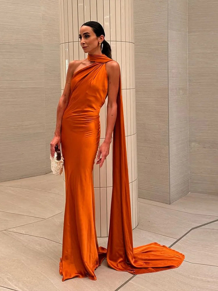 Satin Halter Backless Maxi Dress