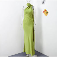 Satin Halter Backless Maxi Dress