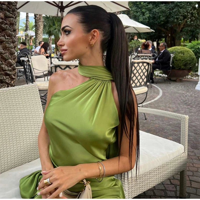Satin Halter Backless Maxi Dress