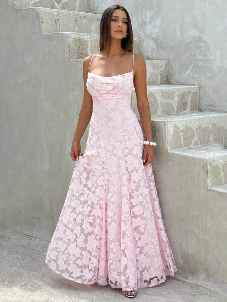 Floral Embroidery Backless Maxi Dress