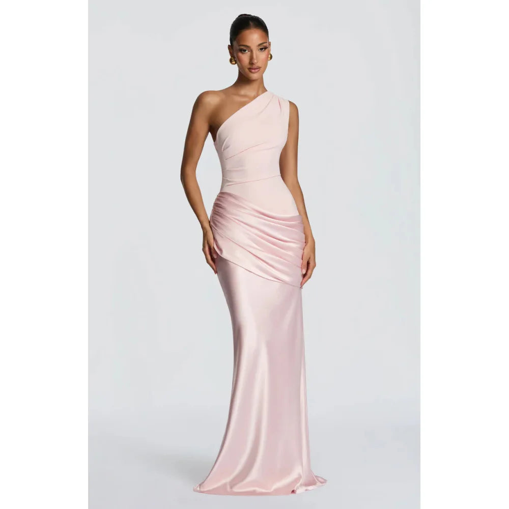 One-Shoulder V-Neck Sheath Maxi Dress