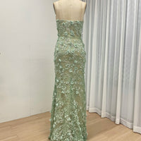 Halter Neck 3D Floral Lace Mermaid Gown