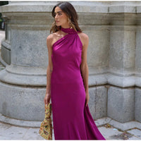 Satin Halter Backless Maxi Dress