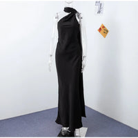 Satin Halter Backless Maxi Dress