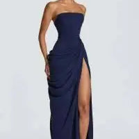 Off-Shoulder Pleated A-Line Maxi Dress