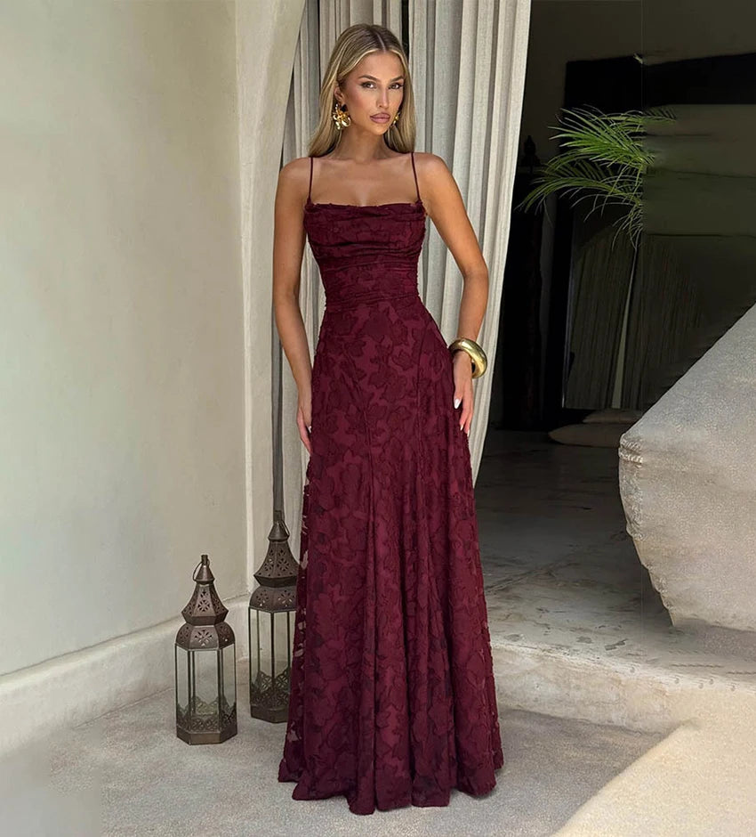 Floral Embroidery Backless Maxi Dress