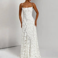 Floral Embroidery Backless Maxi Dress