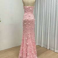 Halter Neck 3D Floral Lace Mermaid Gown