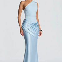 One-Shoulder V-Neck Sheath Maxi Dress