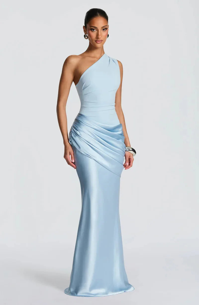 One-Shoulder V-Neck Sheath Maxi Dress