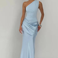 One-Shoulder V-Neck Sheath Maxi Dress