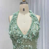 Halter Neck 3D Floral Lace Mermaid Gown