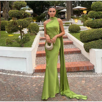 Satin Halter Backless Maxi Dress