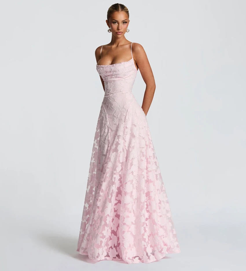 Floral Embroidery Backless Maxi Dress