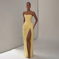 Off-Shoulder Pleated A-Line Maxi Dress