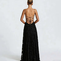 Floral Embroidery Backless Maxi Dress