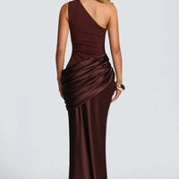One-Shoulder V-Neck Sheath Maxi Dress