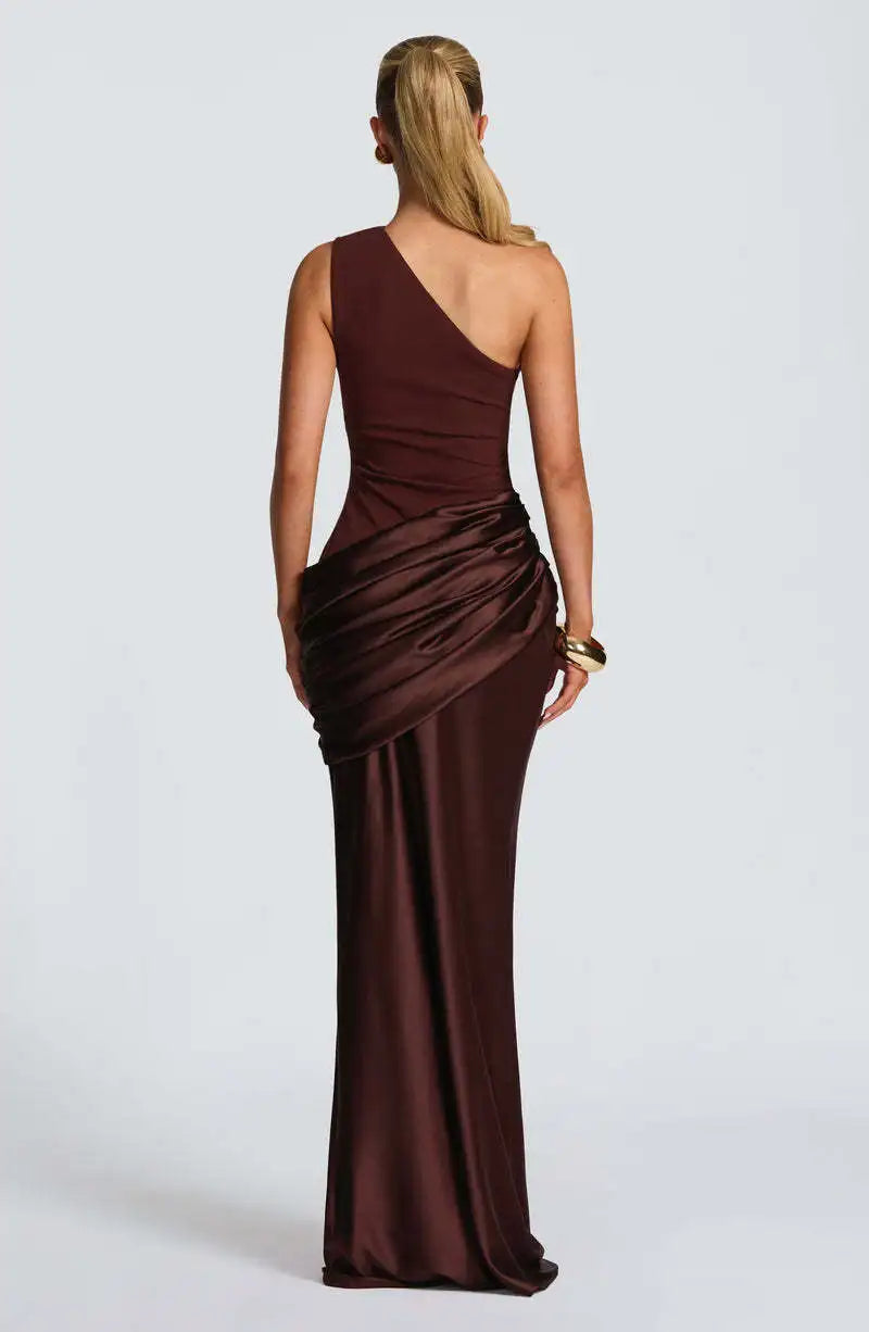 One-Shoulder V-Neck Sheath Maxi Dress