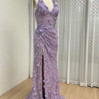 Halter Neck 3D Floral Lace Mermaid Gown