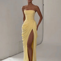 Off-Shoulder Pleated A-Line Maxi Dress