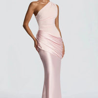 One-Shoulder V-Neck Sheath Maxi Dress
