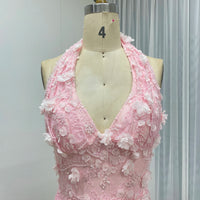 Halter Neck 3D Floral Lace Mermaid Gown