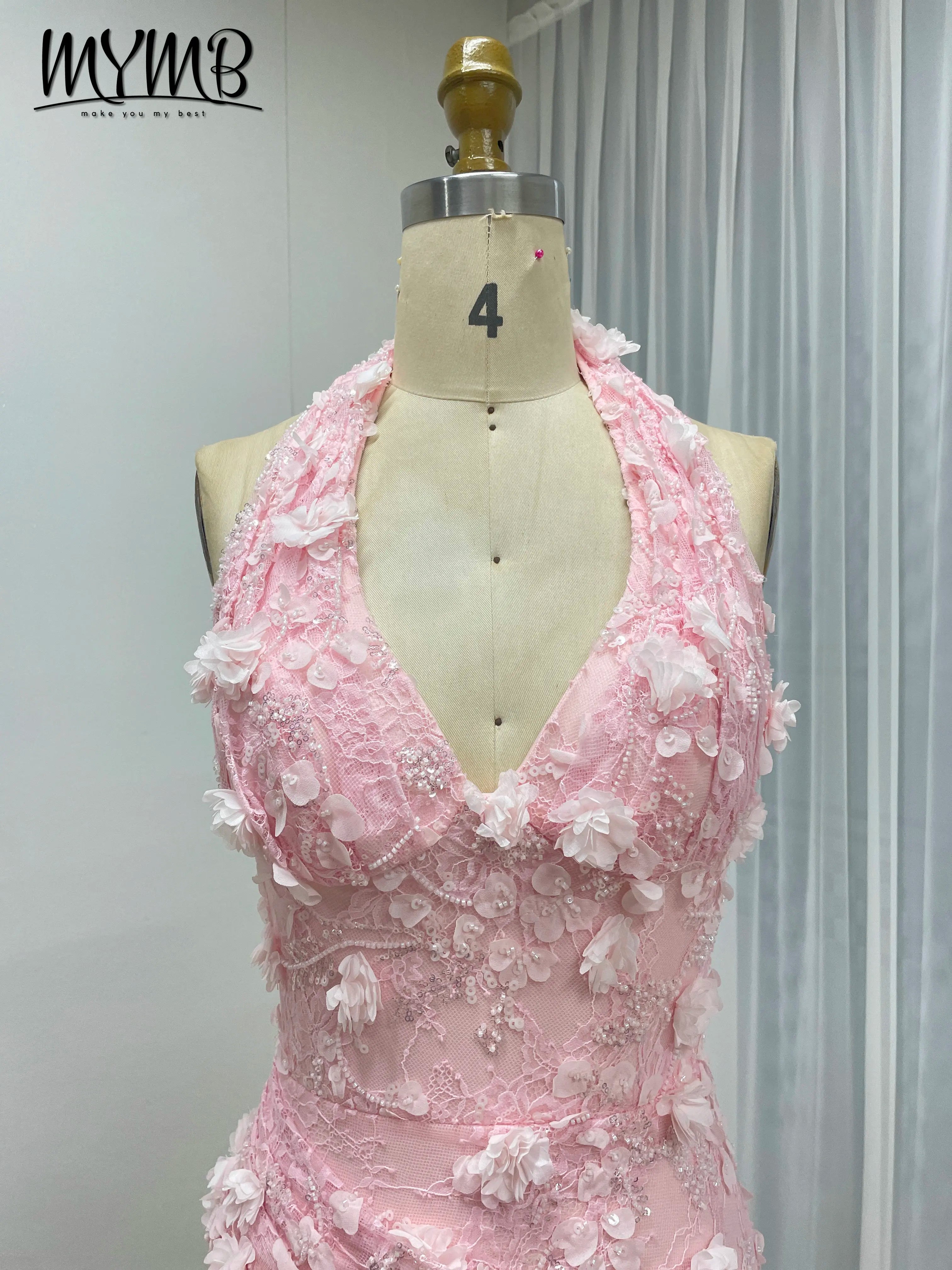 Halter Neck 3D Floral Lace Mermaid Gown