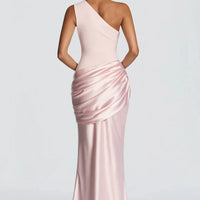 One-Shoulder V-Neck Sheath Maxi Dress