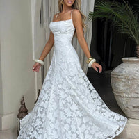 Floral Embroidery Backless Maxi Dress