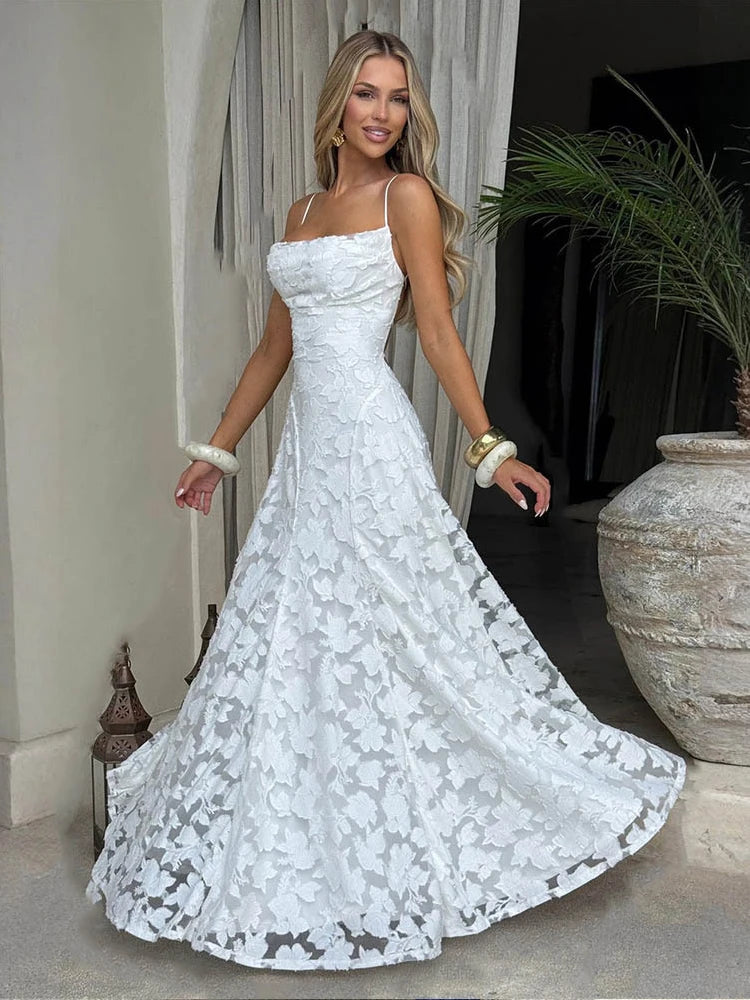 Floral Embroidery Backless Maxi Dress