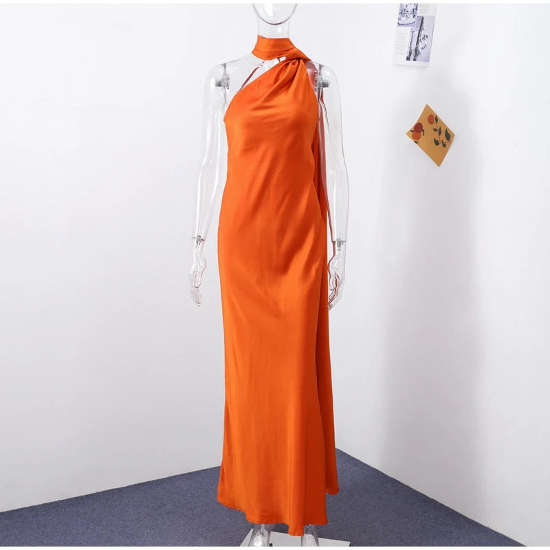 Satin Halter Backless Maxi Dress