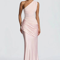One-Shoulder V-Neck Sheath Maxi Dress